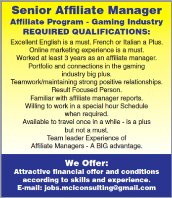 Affilate Managers Wanted / Online Gaming
