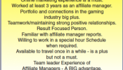 Affilate Managers Wanted / Online Gaming